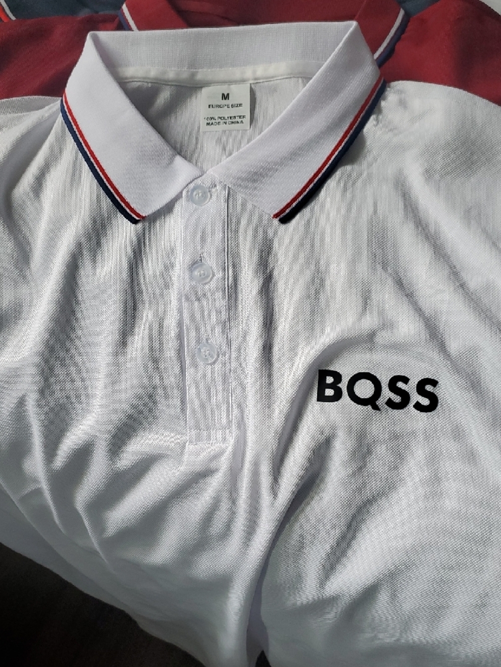 BQSS European Style Black, Burgundy, White And Blue Polo with Red-Trim Collar - Picture 5 of 9